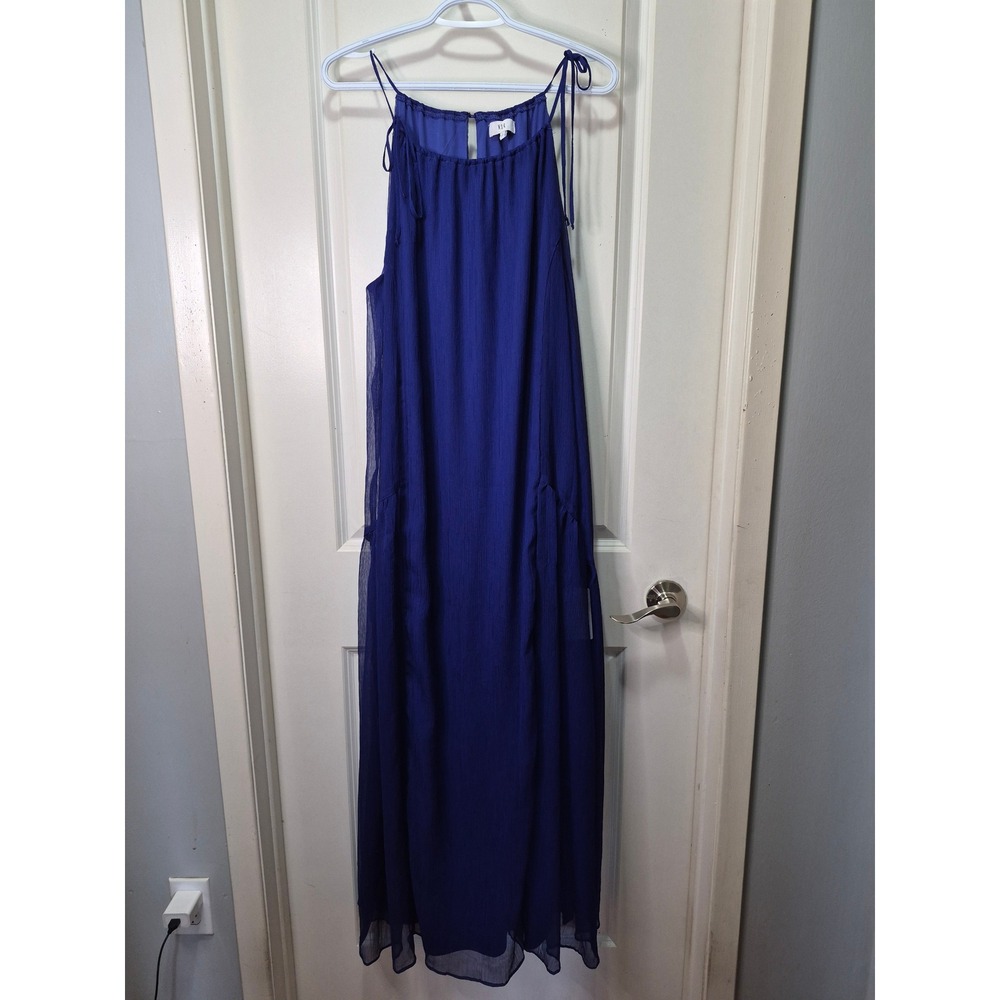 NSR Royal Blue Pleated Chiffon Maxi Dress Tie‎ Shoulder CD11138 Large